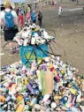  ??  ?? Piles of plastic at Glastonbur­y show the scale of the problem