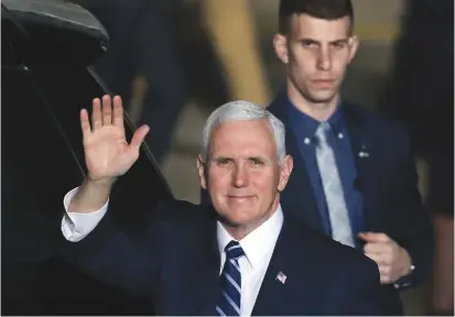  ??  ?? US VICE PRESIDENT Mike Pence waves after arriving at Ben-Gurion Airport yesterday.