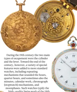  ??  ?? From top: A Gold repoussé pair cased repeating verge pocket watch, signed John Ellicott, London, circa 1750; a French gold and enamel open-face pocket watch, by Le
Roy, Paris, with verge fusee movement, circa 1790, £2,500– 3,000; an 18 carat pocket...