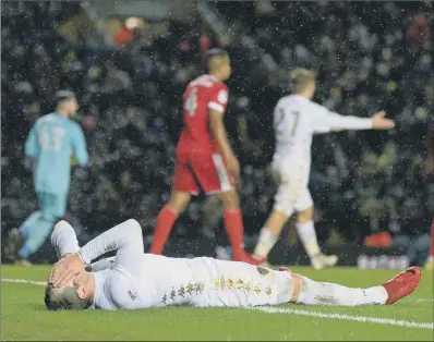  ?? PICTURE: BRUCE ROLLINSON ?? THWARTED: Leeds United’s Pierre-Michel Lasogga shows his dismay at Elland Road during yesterday’s 0-0 draw.