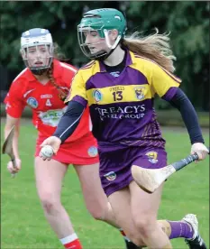  ??  ?? Joanne Dillon, seen here in action in the previous round against Cork, scored one of the two goals in Banagher on Sunday.