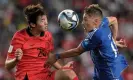  ?? Mabromata/AFP/Getty Images ?? Kim Ji-soo (left) caught the attention of club scouts with his displays in the recent Under-20 World Cup. Photograph: Juan