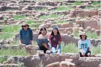  ?? EDDIE MOORE/JOURNAL ?? From left, Jareth Baca, Lanaiya Chavarria, Kyleigh Dasheno and Aaron Duran are among those working in a Youth Conservati­on Corps program to restore the ancient Puye Pueblo site.