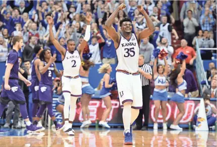  ?? DENNY MEDLEY/USA TODAY SPORTS ?? Center Udoka Azubuike (35) and guard Lagerald Vick (2) bring a veteran presence to Kansas.