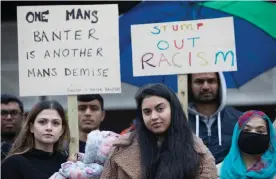  ?? Photograph: Gary Calton/The Observer ?? Relatives of Azeem Rafiq attend an anti-racism protest outside Headingley.