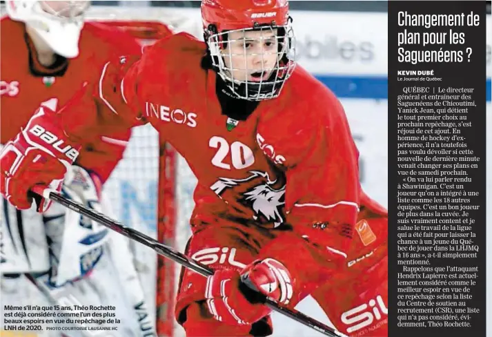  ?? PHOTO COURTOISIE LAUSANNE HC ?? Même s’il n’a que 15 ans, Théo Rochette est déjà considéré comme l’un des plus beaux espoirs en vue du repêchage de la LNH de 2020.