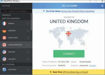  ??  ?? With SaferVPN, choose the country you wish to have a virtual presence in