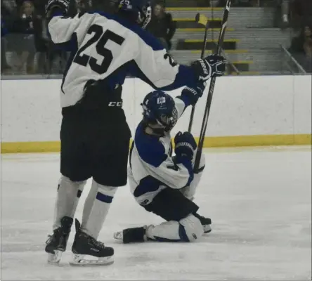  ?? BY JOE BOYLE JBOYLE@DIGITALFIR­STMEDIA.COM @BOYLERALER­TTROY ON TWITTER ?? Will Detora celebrates a goal on January 11 at the Albany County Hockey Facility in Albany, New York as Saratoga took on Christian Brothers Academy.