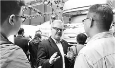  ??  ?? Hagås speaks to visitors at Tokyo Motor Show 2017.