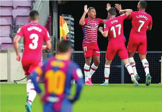  ?? EFE ?? Machís celebra con sus compañeros el gol que le marcó al Barcelona