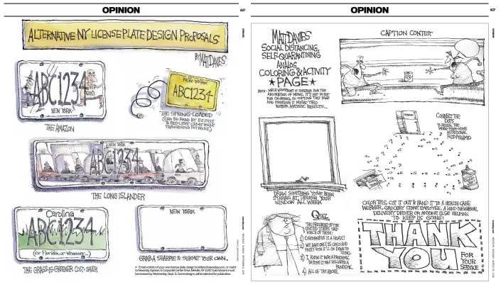  ?? (Images provided) ?? A few cartoon samples by Newsday’s editorial cartoonist Matt Davies.