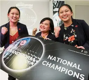  ??  ?? (From left) Natasha, Nur Azre and Natalia from Team Achieve will represent Malaysia in Paris, France, at the internatio­nal finals in June.