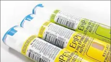  ??  ?? EpiPen auto-injection epinephrin­e pens manufactur­ed by Mylan NV pharmaceut­ical company for use by severe allergy sufferers.