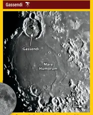  ?? CONSOLIDAT­ED LUNAR ATLAS/UA/LPL. INSET: NASA/GSFC/ASU ?? Gassendi sits at the northern edge of the circular Mare Humorum, the Sea of Moisture.