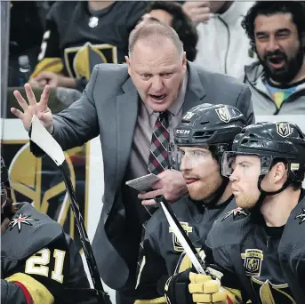  ?? DAVID BECKER/THE ASSOCIATED PRESS/FILES ?? Vegas Golden Knights head coach Gerard Gallant has steered his team to perhaps the most impressive expansion start in NHL history.