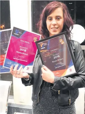  ??  ?? Nicola Brown, from Llanberis, who suffered a stroke when she was 24, won awards at the Bangor University awards ceremony this year. She is currently studying for her master’s degree in neuropsych­ology