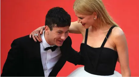  ??  ?? Dublin actor Barry Keoghan laughs with co-star Nicole Kidman on the red carpet for the screening of Irish film ‘The Killing of a Sacred Deer’ at the Cannes Film Festival