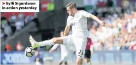  ??  ?? > Gylfi Sigurdsson in action yesterday
Nordfeldt will be frustrated with error