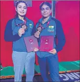  ?? WFI ?? Sarita Mor (left) and Sushma Shokeen (right) pose with bronze medals in Mongolia on Thursday.