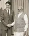  ?? HT PHOTO ?? ■ Canadian PM Justin Trudeau with Prime Minister Narendra Modi