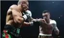  ?? Photograph: Robert Perry/EPA-EFE ?? Josh Taylor (right) prepares to swing his left at Ivan Baranchyk of Belarus in May’s WBSS semi-final in Glasgow. The Scot won in a unanimous decision.