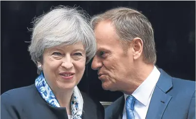  ?? Picture: Press Associatio­n. ?? Prime Minister Theresa May greeting European Council president Donald Tusk outside 10 Downing Street.