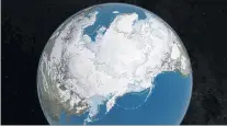  ?? PHOTO: NASA/REUTERS ?? Melting. . . An undated Nasa illustrati­on shows Arctic sea ice at a record low wintertime maximum.