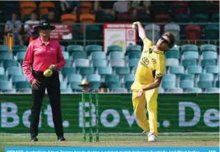  ?? — AFP ?? HOBART: Australia’s Adam Zampa bowls during a cricket match between Australia and West Indies.