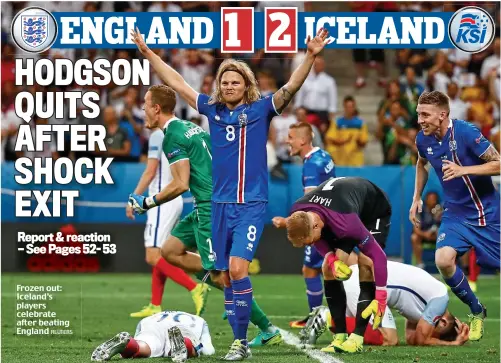  ?? REUTERS ?? Frozen out: Iceland’s players celebrate after beating England