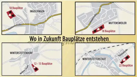  ?? GRAFIK: MICHELLE BARBIC ?? Die Grafik zeigt, wo in Ingoldinge­n wie viele Bauplätze (rot) entstehen sollen. Im Text wird erläutert, wann sie vermarktet werden.