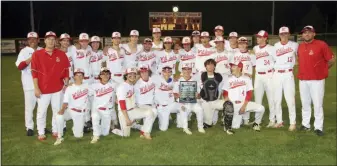  ?? COURTESY CHRIS GUIDOTTI ?? The Owen J. Roberts baseball team poses with the PAC championsh­ip plaque following a 2-1win over Spring-Ford on Thursday at Boyertown.