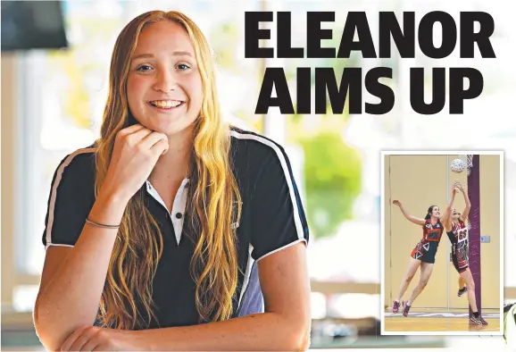  ?? Picture: ZAK SIMMONDS ?? FINE FUSION: Magnetic North Steelcat Eleanor Horsburgh, and ( inset) in action for Saints in the Townsville league against Highlander­s’ Maddie Hill.