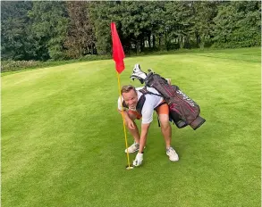  ?? ?? Scott Pillinger celebrates his second hole-in-one on the same hole at Lansdown Golf Club
