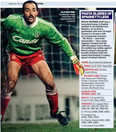  ??  ?? OLD ROUTINE: Grobbelaar made more than 400 appearance­s for Liverpool