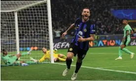  ?? Sabattini/Getty Images ?? Marko Arnautovic celebrates after scoring against Atlético Madrid. Photograph: Alessandro