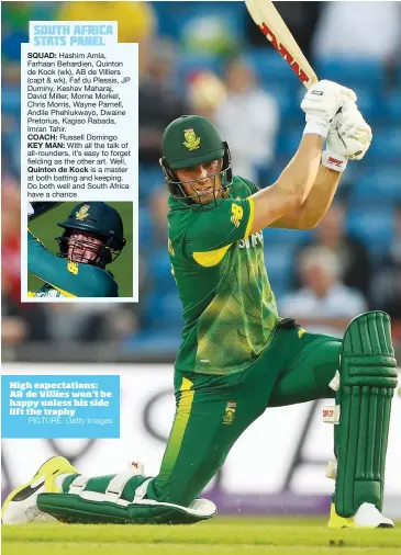  ?? PICTURE: Getty Images ?? High expectatio­ns: AB de Villies won’t be happy unless his side lift the trophy
