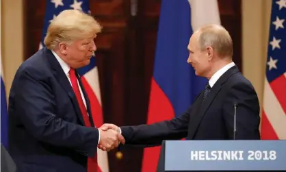  ?? Photograph: Anatoly Maltsev/EPA ?? The new round of sanctions appear at odds with Donald Trump’s own reluctance to criticise Vladimir Putin publicly, as displayed at their Helsinki summit.