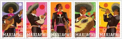  ?? U.S. POSTAL SERVICE ?? Mariachi stamps designed by artist Rafael Lopez were issued Friday during the 30th annual Mariachi Spectacula­r de Albuquerqu­e.