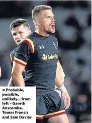  ??  ?? > Probable, possible, unlikely... from left – Gareth Anscombe, Tomas Francis and Sam Davies