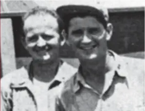  ??  ?? Second Lt. William B. Freeman (left) with legendary USMC fighter pilot Joe Foss. The author interviewe­d 2nd Lt. William “Big Bill” Freeman in 2006. Freeman was the pilot who shot Kaname Harada down on October 17, 1942. In their conversati­on, Freeman confirmed that he did indeed do a head-on air battle with a Zero fighter sometime in mid-October 1942 near Guadalcana­l Island, and he recalled seeing bullets smash through the cockpit. He was pleased to hear that his opponent did survive his attack and the War. Freeman said: “Please tell Mr. Harada, I was aiming for his aircraft, not him. I am happy to hear that he is well.” Later, Haradasan sent his best wishes to Freeman via a letter and was very pleased to hear from him after all these years. Foss met the Zero pilot at a postwar reunion. The ace thought he had shot down Harada; however, Freeman is the only American pilot credited with a Zero fighter for that day of combat. (Photo courtesy of James Lansdale Collection via author.)