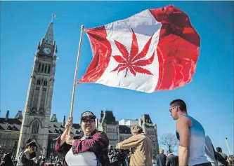  ??  ?? National Marijuana Day is marked on Parliament Hill on April 20, 2016. Recreation­al cannabis use will become legal in Canada on Wednesday.