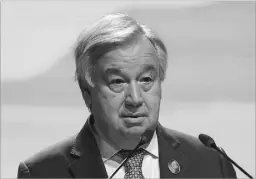  ?? Joseph Eid/agence-france Presse ?? United Nations Secretary-general Antonio Guterres implored nations to stave off catastroph­e by acting on climate change, nuclear threats, poverty and other issues.