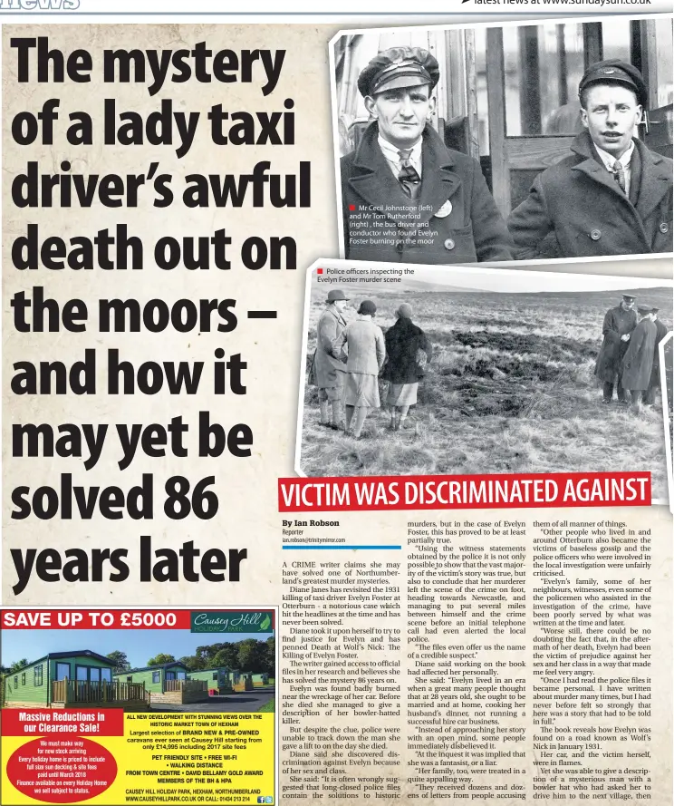  ??  ?? Mr Cecil Johnstone (left) and Mr Tom Rutherford (right) , the bus driver and conductor who found Evelyn Foster burning on the moor Police officers inspecting the Evelyn Foster murder scene