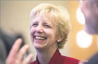  ?? Antonella Crescimben­i/Post-Gazette ?? Republican gubernator­ial candidate Laura Ellsworth speaks with supporters during a campaign rally on March 8 at the Heinz History Center.