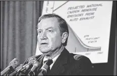  ?? AP PHOTO / CHARLES HARRITY ?? Russell Train at a news conference in Washington, D.C. Mr. Train, a former tax judge who served as Environmen­tal Protection Agency administra­tor in the 1970s, died Monday at his farm in Bozman, Md.