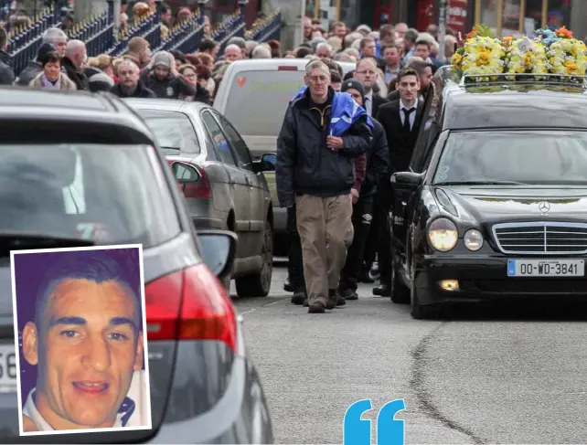  ??  ?? ABOVE: A piper leades the funeral cortege of David Walsh (pictured inset).