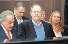  ?? [AP PHOTO] ?? Harvey Weinstein, center, listens during a court proceeding in New York on Friday. Weinstein was arraigned on rape and other charges in the first criminal prosecutio­n to result from the wave of allegation­s against him that sparked a national reckoning...