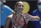  ?? ANDY BROWNBILL — THE ASSOCIATED PRESS ?? Madison Keys of the U.S. celebrates after defeating Barbora Krejcikova of the Czech Republic in their quarterfin­al at the Australian Open in Melbourne.