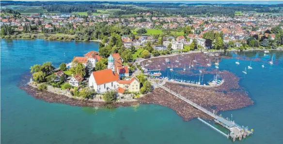  ?? FOTOS (2): PETER SCHEUFLER ?? Das Treibholz sammelt sich rund um die Wasserburg­er Halbinsel. Zwei Boote kommen dabei zu Schaden.