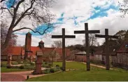  ??  ?? The three crosses of Calvary at the Anglican shrine, heightened by the lowering of the levels around it.